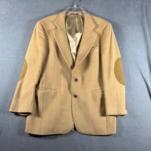 Jos. A. Bank Mens Camel Hair Blazer 44R Tan Elbow Patches Sport Coat 2-Button